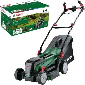 BOSCH Masina de tuns gazon/iarba pe acumulator Bosch UniversalRotak 2x18V-37-550, 2x18 V, 37 cm latime lucru, inaltime de taiere 25-70 mm , 5 trepte de taiere sac colector 40 L, fara acumulator si incarcator in setul de livrare