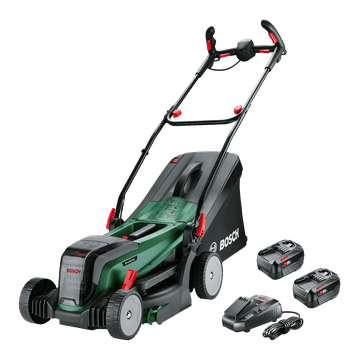 BOSCH Maşină de tuns iarba BOSCH cu acumulator UniversalRotak 2x18V-37-550 - 2 acumulatori de 4,0 Ah