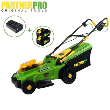 Masina de Tuns Gazon pe Acumulator PARTNERPRO PP8A110-J, 2x20V, 4Ah, 3300 rpm, latime taiere 37 cm, cos 35L, incarcare dubla