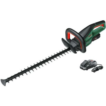 BOSCH Foarfeca electrica pe acumulator pentru tuns gard viu Bosch Universal HedgeCut 18V-55, 18 V, 55 cm lungime lama, 22 mm distanta intre dinti, 2800 curse/min, continer: acumulator 18 V 2.5 Ah + incarcator, Verde-Negru