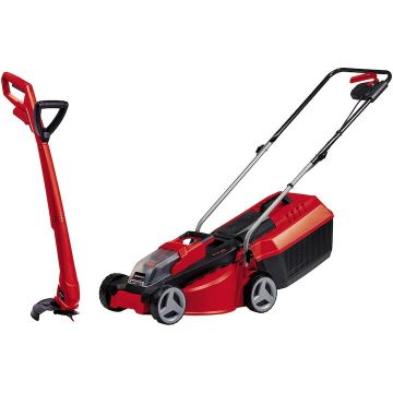 Einhell Set Masina de tuns gazon/iarba pe acumulator Einhell PXC GE-CM 18/30, 30 cm latime lucru + Trimmer pe acumulator pentru tuns gazon/iarba Einhell Power X-Change GC-CT 18/24 Li, 24 mm diametru lucru, 1 acumulator 18 V 3.0 Ah, incarcator rapid