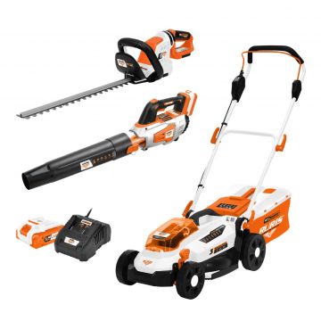 Pachet - Cut and Clean (Masina de Tuns Gazon Ruris rxi3324e + Electrofoarfeca Ruris4024e + Suflanta Ruris 1224e + Kit Acumulator+Incarcator Ruris Alfa Up 2424e)