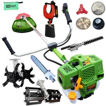 Pachet Motocoasa ProCraft 4350 Germany , 6CP, cultivator, prasitoare, acc. fierastrau, acc. tuns gard viu