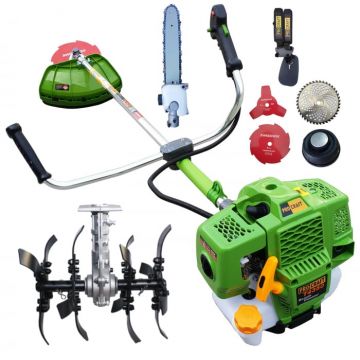 Pachet Motocoasa ProCraft Germany 4350 + Accesoriul Tip Fierastrau + Accesoriul Tip Cultivator, 6CP, 58CC, 4 Sisteme de Taiere