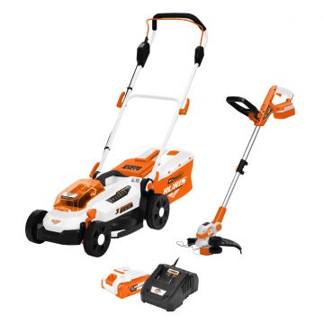 Pachet - Peluza Perfecta (Masina de Tuns Gazon Ruris rxi3324e + Trimmer Ruris 2024e + Kit Acumulator+Incarcator Ruris alfa up 2424e)