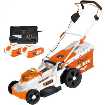 Ruris Masina de tuns gazon cu acumulator RXI4344e Power Alfa UP, latime lucru 43 cm, 6 niveluri, 25-75 mm, cos 50 litri, 2 x Li-Ion 20V, 4Ah, incarcator dublu