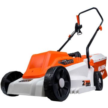 Ruris Masina de tuns gazon/iarba electrica Ruris RXE1200, putere 1200 W, latime taiere 32 cm, inaltime taiere 25 - 60 mm, 3 trepte de taiere, sac colector 30 l, Portocaliu-Alb