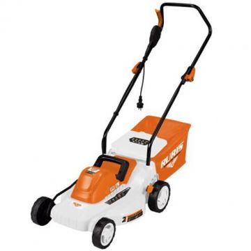 Ruris Masina de tuns gazon/iarba electrica Ruris RXE1500, putere 1500 W, latime taiere 37 cm, inaltime taiere 25 - 75 mm, 3 trepte de taiere, sac colector 35 l, Alb-Portocaliu