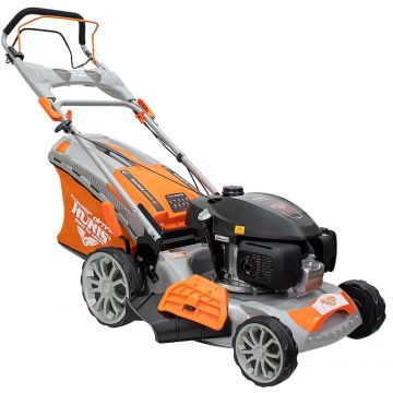 Ruris Masina de tuns gazon pe benzina Ruris RX355S, Putere 3.5 CP, Latime taiere 460 mm, Sac colector 65 l, motor Honda, Gri-portocaliu