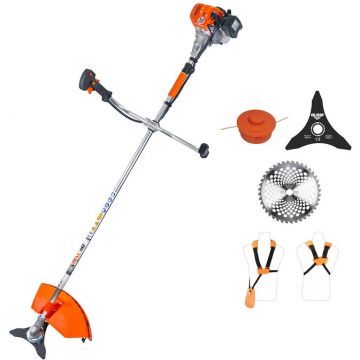 Ruris Motocoasa de tuns iarba pe benzina Ruris DAC 110, putere 1.2 CP, 26 cm3, motor Tez, 2 timpi, diametru taiere 21 cm, bobina fir, disc 3 lame