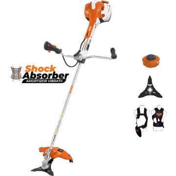 Ruris Motocoasa Ruris RR400C, putere 2.8 CP, 41.2 cm3, 2 timpi, 255 mm latime taiere, pornire manuala, 1 l benzina, autocut, cutit cu 3 dinti, sistem antivibratie